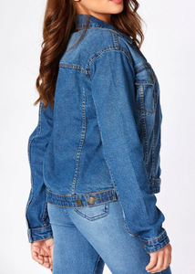 Chaqueta vaquera de mezclilla con lavado ácido personalizada OEM para mujer, chaqueta vaquera de mezclilla personalizada para mujer, chaquetas vaqueras cortas de manga larga para mujer - Product Image 3