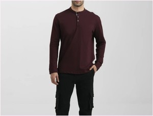 T-shirt Henley pour homme de qualité supérieure, coupe ajustée, décontracté, en jersey de coton respirant, grande taille, séchage rapide, manches longues, motif uni - Product Image 4