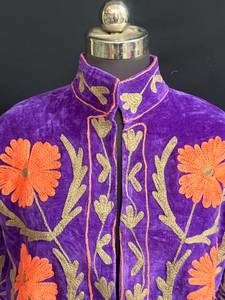 Purple Velvet Suzani <b>Embroidered</b> <b>Jacket</b> Floral Suzani Coat <b>Women</b> Boho Open Front Winter Short Kimono Ethnic Party <b>Jacket</b> - Product Image 4