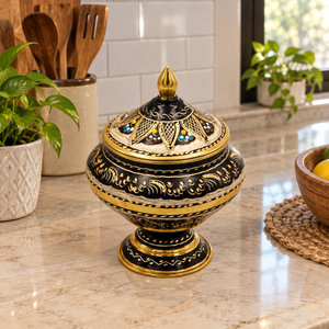 Cremeras de Latón Esmaltado Negro con Tapa Floral Multicolor, Borde Dorado y Base de Pedestal para Decoración de Hogar de Lujo al por Mayor - Product Image 3