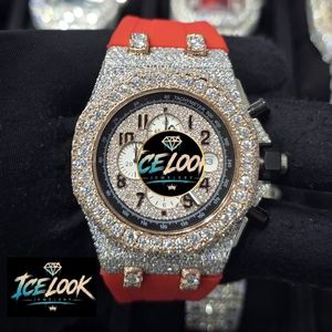 นาฬิกา ICELOOK หรูหราประดับเพชร ขนาด 45 มม. ระบบอนาล็อก โครโนกราฟ ควอตซ์ คริสตัลแซฟไฟร์ สายสแตนเลสประดับมอสซาไนต์ ดีไซน์สปอร์ต สีแดง - Product Image 5