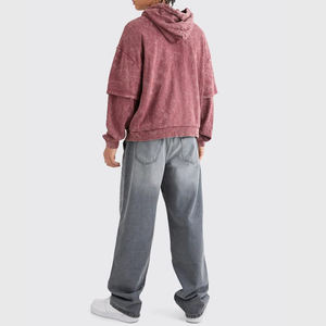 Sweat à capuche double couche délavé à l'acide pour homme, chaud et épais en coton, style vintage streetwear décontracté, fournisseur OEM - Product Image 4