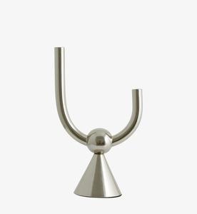 Porte-bougie finition chrome brillant, porte-bougie moderne en métal en forme de U, bras tubulaires courbés, tubes cylindriques. - Product Image 1