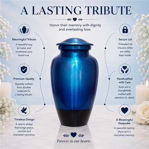 Metallic Blue Cremation Urn for Human Ashes | Adult <b>Memorial</b> <b>Keepsake</b> | Funeral Burial Vessel with Secure Lid | Elegant - Product Image 5