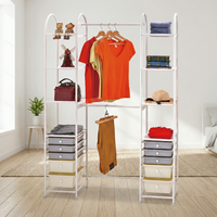 Porte-manteau autoportant moderne en fer robuste avec 1 étagère et tiroirs – Unité de rangement gain de place pour salon, chambre et mobilier de maison