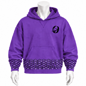 Purple Embroidered Border Hoodie Oversized Pullover <b>Fleece</b> <b>Sweatshirt</b> Decorative Hem Cuffs Kangaroo Pocket Casual Streetwear Top - Product Image 1