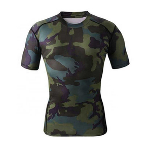 Custom Men’s Full <b>Camo</b> Compression Shirt Short Sleeve Rash Guard Sublimation Print MMA Training <b>Top</b> Quick Dry Athletic Gym Wear - Product Image 1