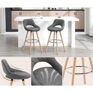 Modern Fabric Bar <b>Stool</b> with Curved Backrest, Solid <b>Wood</b> Counter Height Chair for Kitchen Island, Restaurant, Café & Home Bar - Product Image 4