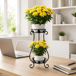 Soporte Doble para Macetas de Metal Negro, Soporte Alto Decorativo para Macetas, Estante para Macetas de Interior y Exterior, Decoración para Jardín, Balcón y Hogar - Product Image 4