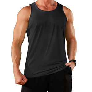 Men's Black Sleeveless Tank Top O-Neck Solid Color Knitted Quick Dry Sporty Style - Product Image 1