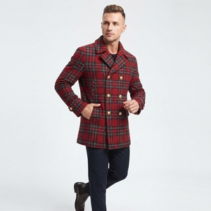Best Selling 2026 Red Tartan Wool Blend Coats Double Breasted Blazer Customized Design <b>Peacoats</b> - Product Image 3
