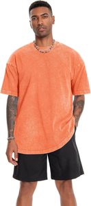 Camiseta Oversize Naranja Tie-Dye de Manga Corta Casual con Cuello Redondo de Algodón Tejido con Patrón Liso y Lavado Ácido, Disponible para Venta en Línea - Product Image 2