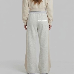 Pantalon de survêtement large pour femme, taille mi-haute, coupe ample, en molleton, décontracté, automne, couleur unie, design à empiècements, taille élastique, longueur intégrale - Product Image 2