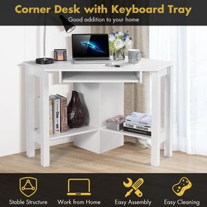 1PC Wooden <b>Study</b> Computer Corner <b>Desk</b> with Keyboard Tray for Home Office Use - Product Image 5