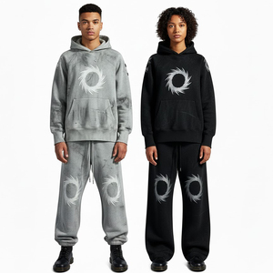 Vintage Washed Abstract Graphic <b>Tracksuit</b> Set Oversized Hoodie and Wide Leg Pants Streetwear Two Piece Outfit - Product Image 5