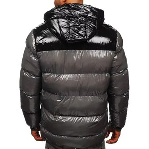Veste matelassée à capuche pour homme, couleur grise, enduite de PU, coupe-vent, fermeture éclair, vêtement d'hiver décontracté, isolée, couleur unie, coupe régulière - Product Image 4