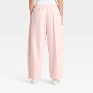 <b>Blush</b> Pink High Rise Barrel Wide Leg Sweatpants Women Tonal Drawstring Side Pocket Smooth Soft Pants - Product Image 4