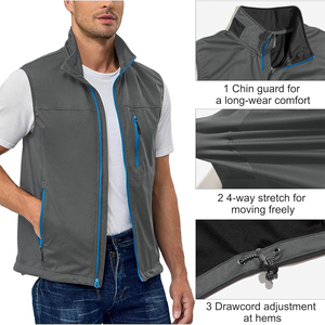 Chalecos Softshell para Hombre al por Mayor, Transpirables, Color Gris, con Cierre, Acolchados, Cuello Alto, 300 GSM, Sin Mangas - Product Image 2