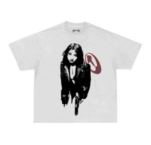 Novedades en Ropa Urbana: Camiseta Negra Oversize con Estampado Gráfico, de Algodón Grueso, Cuello Personalizado, Corte Cuadrado y Recortado para Hombre - Product Image 4