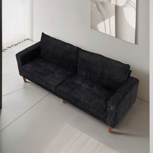 Sofá Moderno de Corduroy Negro Sólido para Varias Personas con Interfaz USB para Sala de Estar, Oficina o Sótano - Product Image 4