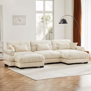 Divano Modulare a U Moderno a 3 Posti con Due Pouf Mobili, Cuscini Lombari e Cuscini Decorativi per Soggiorno - Product Image 2