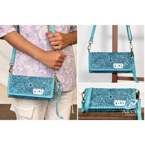 Nouvelle Arrivée 2026 – Portefeuille Pochette Croisé en Cuir Véritable Façonné à la Main avec Motifs Floraux, Porte-Cartes et Porte-Monnaie Trifold pour Femme - Product Image 1