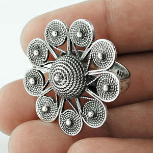 Anillo de Plata Oxidada con Forma de Flor Real, Estilo Vintage, Grueso, Hecho de Plata de Ley 925, Joyería de Plata al por Mayor - Product Image 2