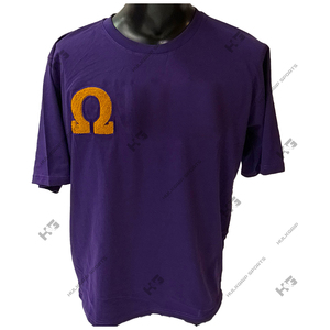 Fraternidad al por Mayor | Omega |   Camiseta de algodón jersey morada para hombre, transpirable, de secado rápido, con estampado en el bajo. - Product Image 2