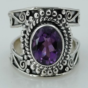 Amethyst <b>Ring</b> Handmade Sterling Silver Bezel Setting Natural Purple Oval Gemstone <b>Boho</b> Jewelry February Birthstone - Product Image 1