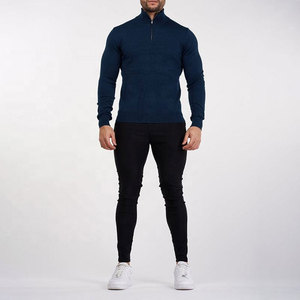 Pull en maille bleu marine pour homme, coupe classique, col rond, couleur unie, vêtement d'hiver, Spandex/Coton, édition de qualité supérieure - Product Image 2