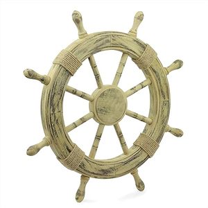 Nautical Rustic Brown Antique <b>Ship</b> <b>Wheel</b> Wall Decor Vintage Wooden Marine Steering <b>Wheel</b> Sculpture - Product Image 2