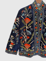 Veste à col mandarin brodée à la main avec motif cactus, manches longues, coupe ample, vêtements de printemps pour adultes, coton, taille plus pour femmes