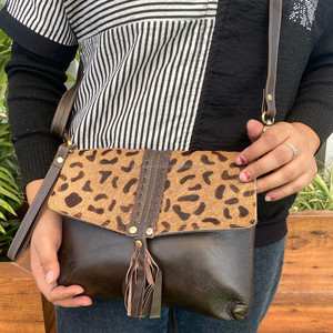 กระเป๋าสะพายข้างประดับพู่หนังแท้พิมพ์ลายเสือดาวสำหรับผู้หญิงกระเป๋าถือหนังวัวสุดหรูแบบดั้งเดิม - Product Image 2