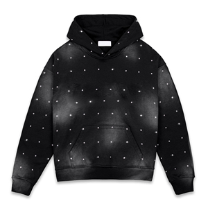Sweat-shirt à capuche noir pour homme avec strass, style décontracté surdimensionné, imprimé à pois, tricoté en polyester, style automne - Product Image 5