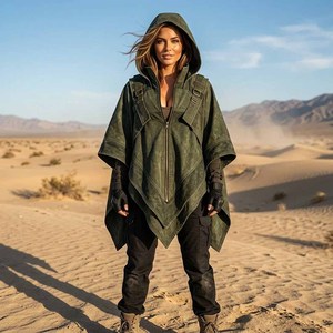 Poncho tactique à capuche fait main, cape techwear, cape utilitaire cyberpunk, châle en toile, tenue de mode - Product Image 3