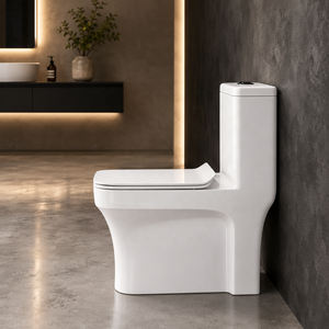 Inodoro de una pieza Larra 9 con taza alargada, descarga por gravedad, cerámica, diseño contemporáneo, montaje en suelo, salida de agua tipo P/S - Product Image 4