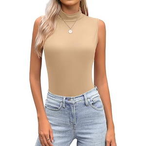 Women Slim Fit Sleeveless <b>Mock</b> <b>Neck</b> Bodysuit Stretch Tank <b>Top</b> Casual Basic Fashion Solid Color Body <b>Top</b> Ladies Wear - Product Image 2