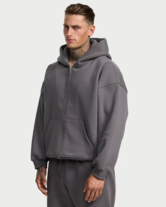 Sudadera con capucha gris extragrande para hombre, con cremallera, de algodón grueso, de alta calidad, estilo casual y urbano. - Product Image 5