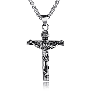 Christian Jesus <b>Crucifix</b> Cross Pendant Necklace INRI Sterling <b>Silver</b> Gold Plated Cuban Chain Trendy Unisex Religious Jewelry - Product Image 2