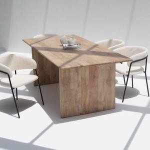 Table à manger Vandana Aureo Vento en bois de manguier avec pieds plats et design contemporain solide - Product Image 4