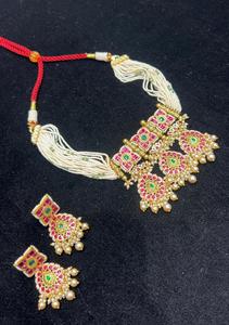Women's Wedding Ethnic Trendy TISHYA <b>DIAMOND</b> Gold Plated Alloy Necklace <b>Earrings</b> Set Green Beads Imitation <b>Pearl</b> Moissanite - Product Image 2