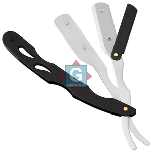 Elegante Afeitadora Hadel de Acero Inoxidable para Hombre, Negra y Plateada, Maquinilla de Afeitar de Borde Recto para un Afeitado Suave - Product Image 1