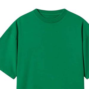 เสื้อยืดคอตตอนสีเขียวล้วนทรงโอเวอร์ไซส์คุณภาพพรีเมียมสำหรับผู้ชาย แขนสั้น คอกลม ผ้าเจอร์ซีย์ถักแบบเรียบ ย้อมสีพื้น ความยาวปกติ - Product Image 3