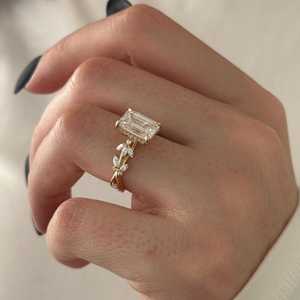 Cluster 3.01 CT Emerald Cut Diamond <b>Tree</b> <b>Branch</b> Band Ring Lab Grown 14K Solid Gold Wedding Engagement Gift For Partner - Product Image 3
