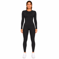 Ensemble de sport côtelé léger de haute qualité pour femme – Legging de yoga couleur unie et T-shirt de course confortable à compression frontale pour la gym
