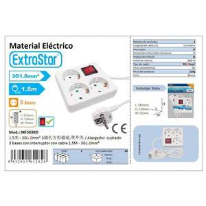 Rallonge carrée 1,5 m avec 3 prises et interrupteurs, 3 trous, bases 1,5 m - Product Image 3