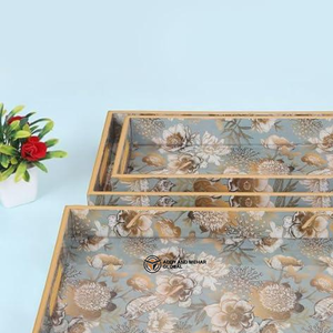 ชุดถาดเสิร์ฟตกแต่ง MDF 3 ชิ้น เคลือบเงาอย่างดี ลายพิมพ์ดอกไม้และนก ถาดไม้หรูหราสำหรับวางบนออตโตมัน - Product Image 6
