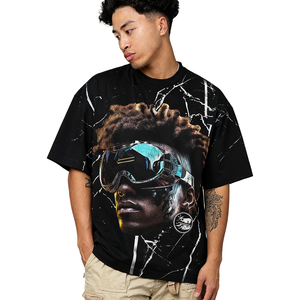 Custom Black Screen Printing T-shirt 100% Cotton <b>Round</b> Neck Oversized Cropped Boxy Graphic Designer t Shirt for Men - Product Image 1