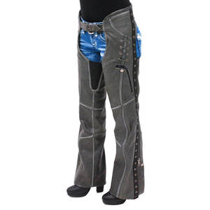 <b>Men</b> Genuine Leather Biker Chaps Retro Grey Cowhide Motorcycle Riding Overpants English Style Zipper Closure Custom - Product Image 4