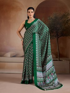 Wholesale Elegant Geometric Printed Summer/Winter <b>Saree</b> Luxury Soft Crepe Silk Indian Traditional Wear Women Party <b>Blouse</b> Piece - Product Image 5